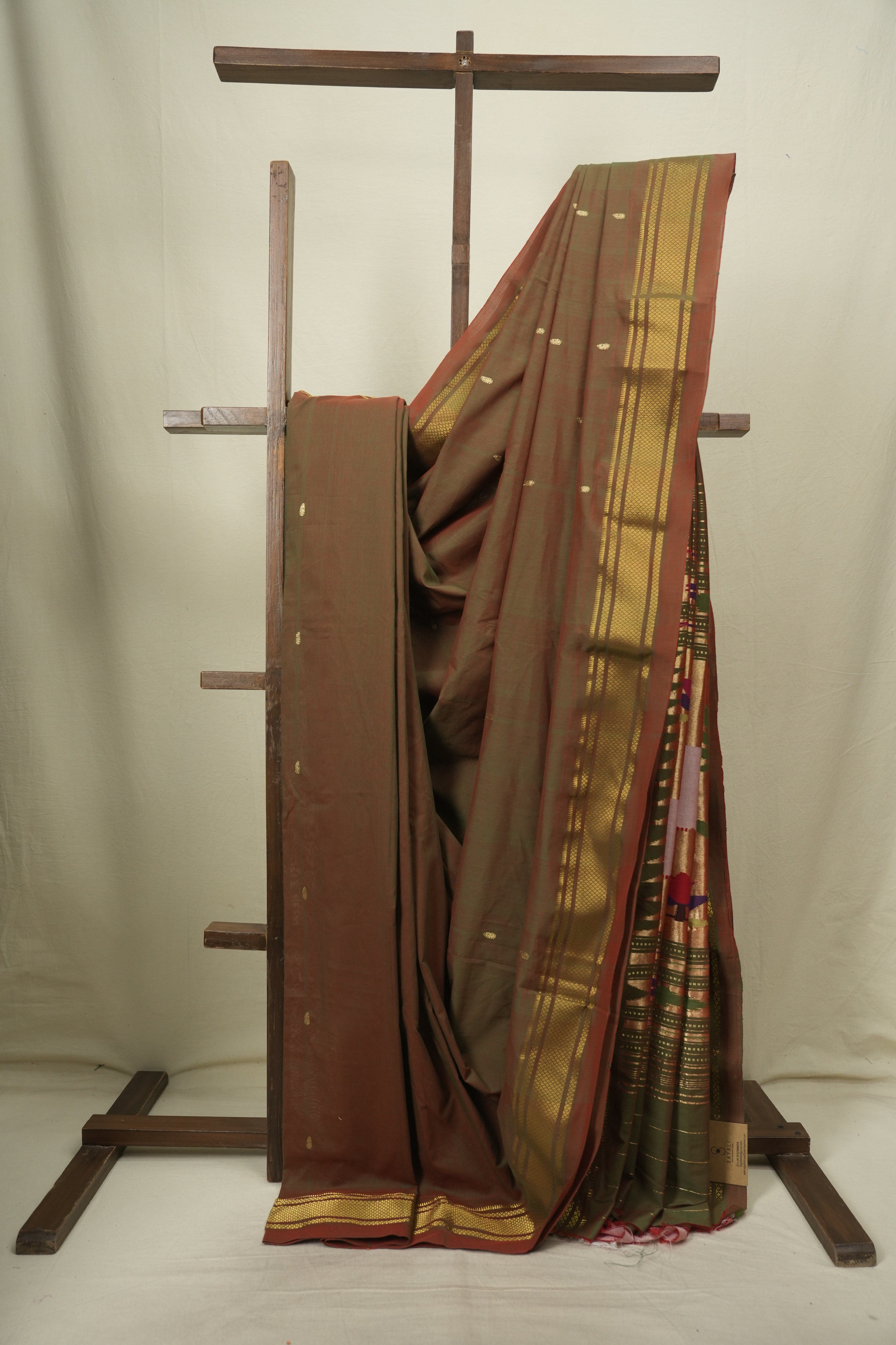Two Tone Green Cotton Paithani Saree - SRTTGCPS825