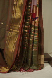 Two Tone Green Cotton Paithani Saree - SRTTGCPS825