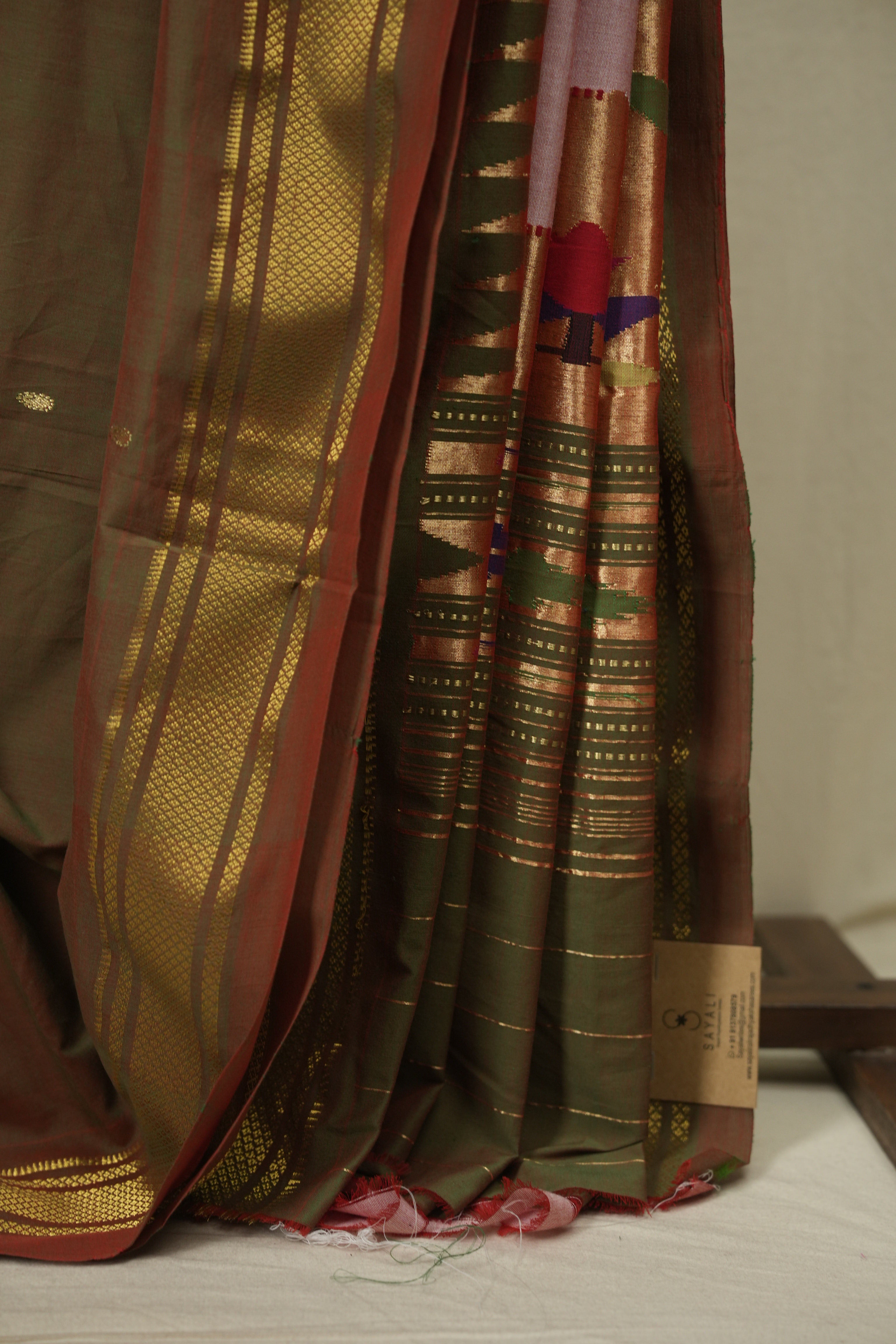 Two Tone Green Cotton Paithani Saree - SRTTGCPS825