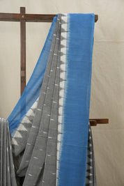 Grey Blue Pochampalli Cotton Ikat Saree - SRGBPCIS552