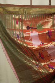 Two Tone Green Cotton Paithani Saree - SRTTGCPS825