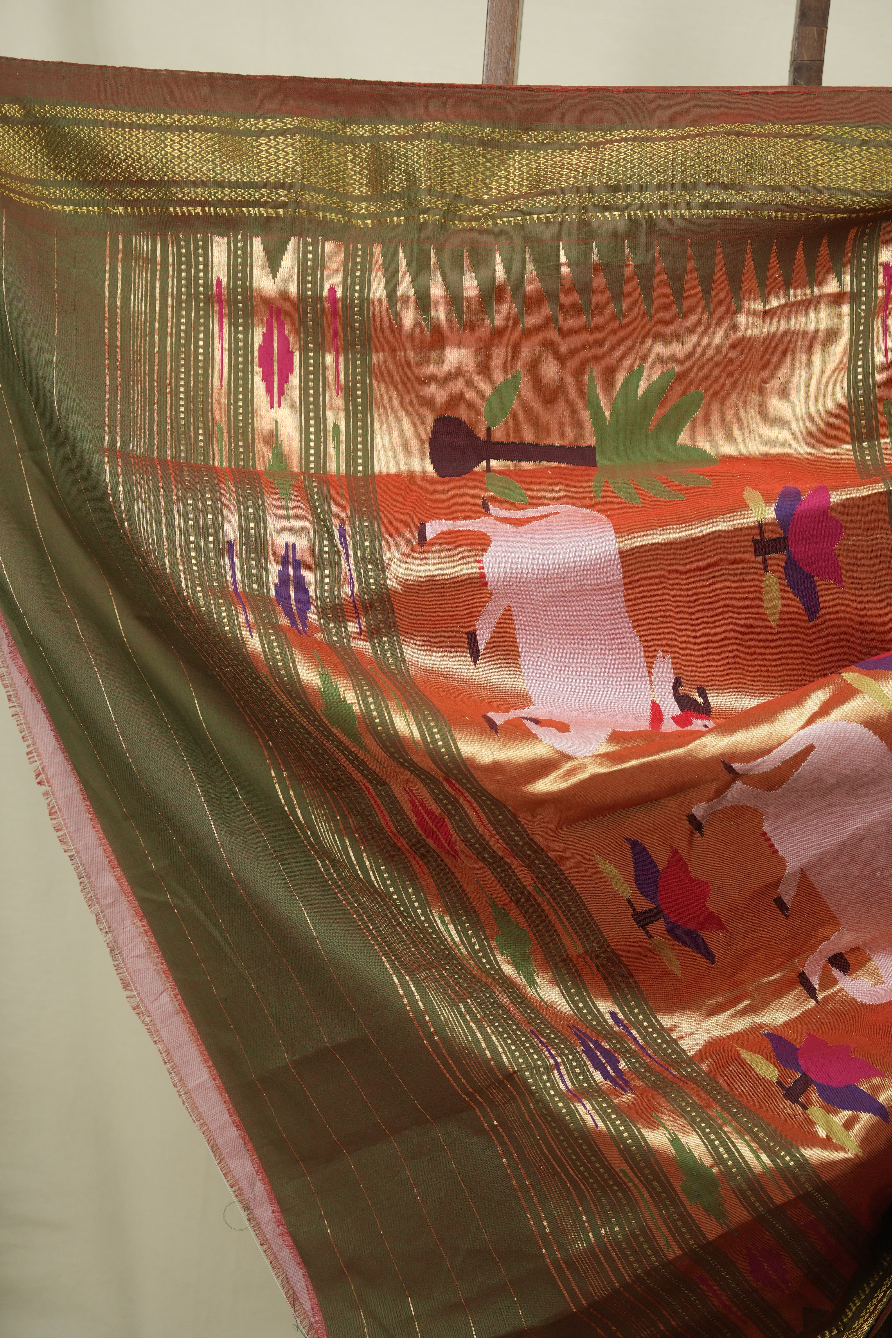 Two Tone Green Cotton Paithani Saree - SRTTGCPS825