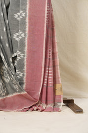 Grey White Pochampalli Cotton Ikat Saree - SRGWPCIS551