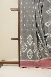 Grey White Pochampalli Cotton Ikat Saree - SRGWPCIS551