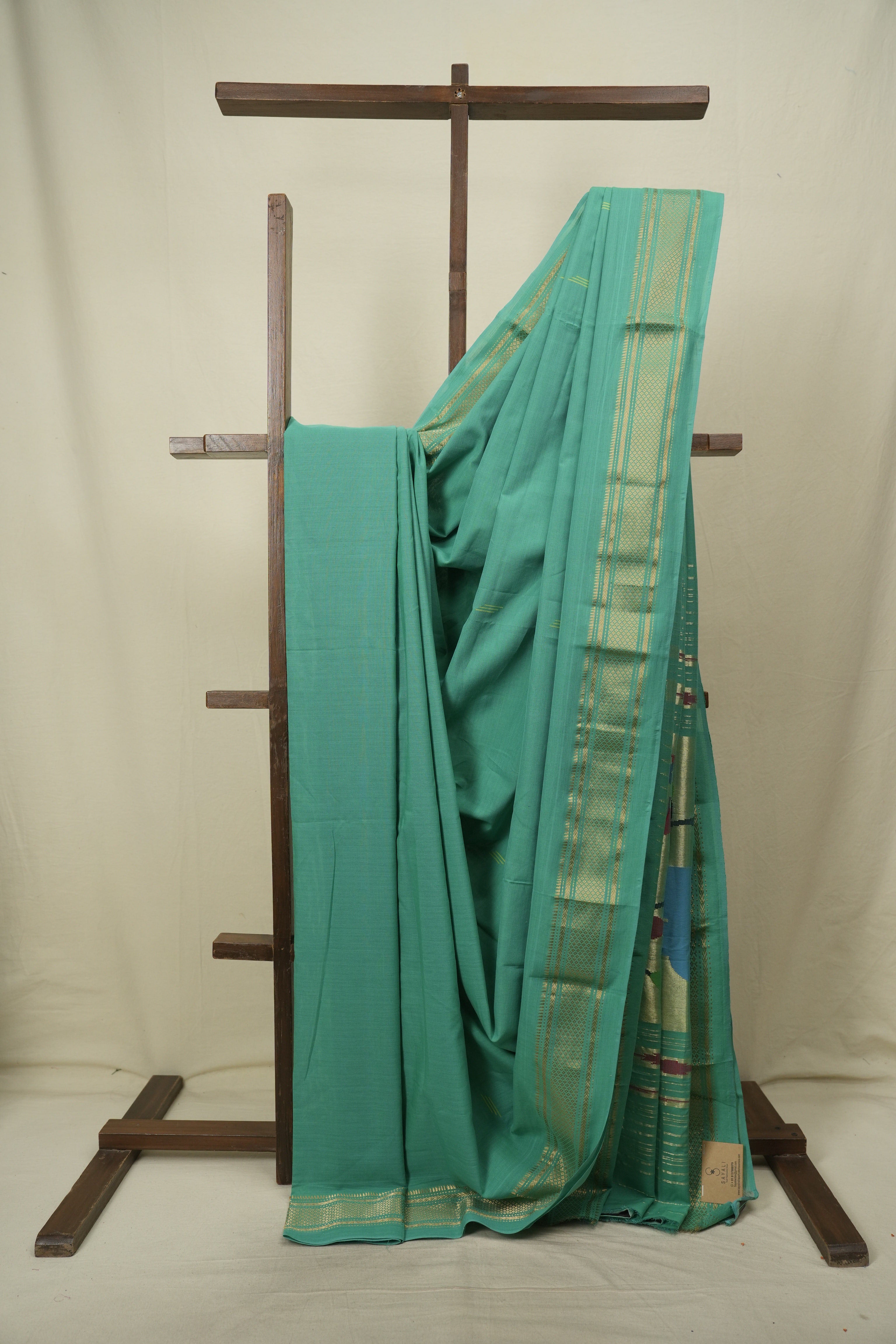 Sea Green Cotton Paithani Saree - SRSGCPS823