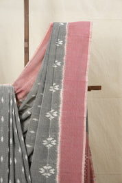 Grey White Pochampalli Cotton Ikat Saree - SRGWPCIS551