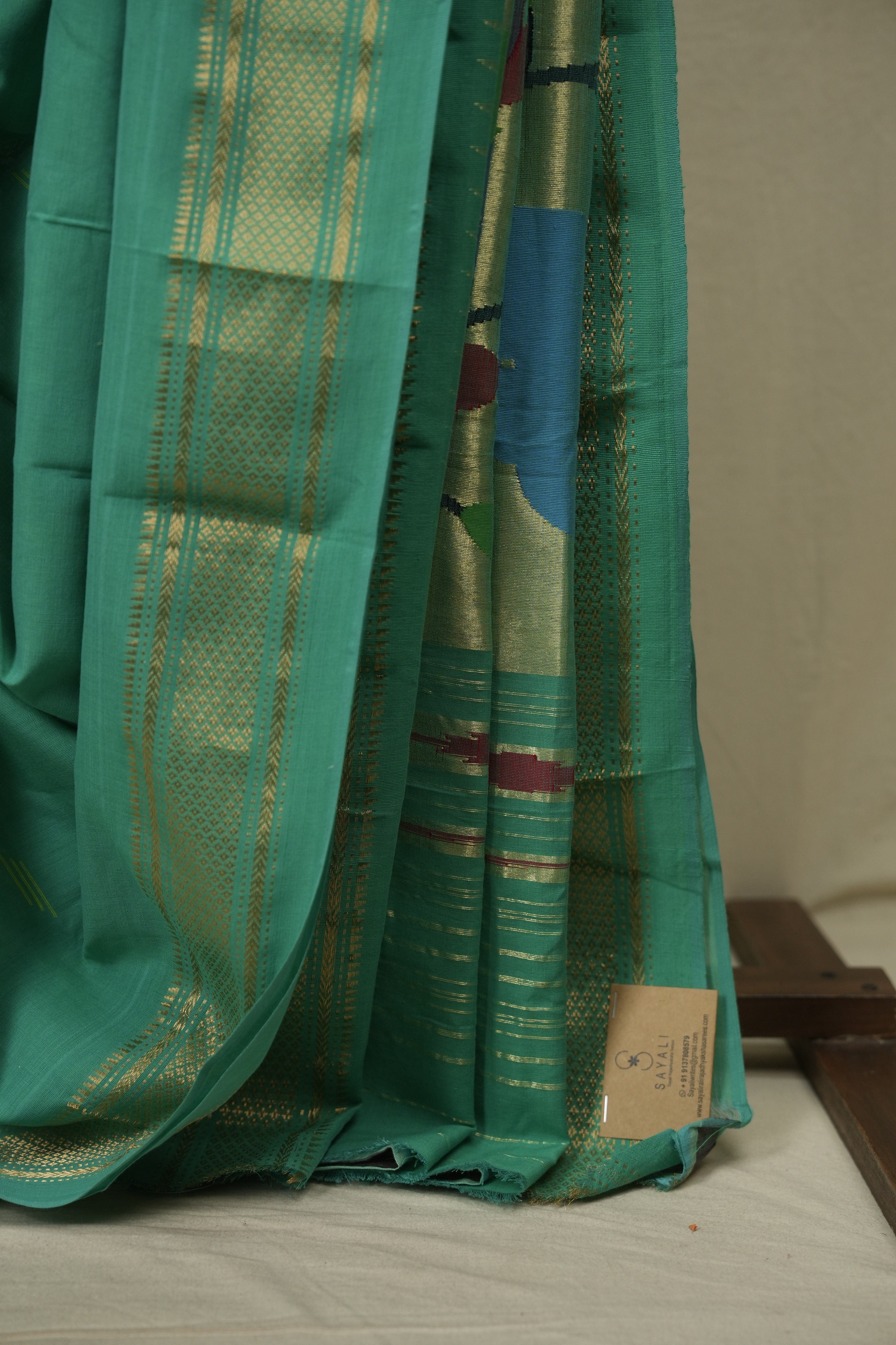 Sea Green Cotton Paithani Saree - SRSGCPS823
