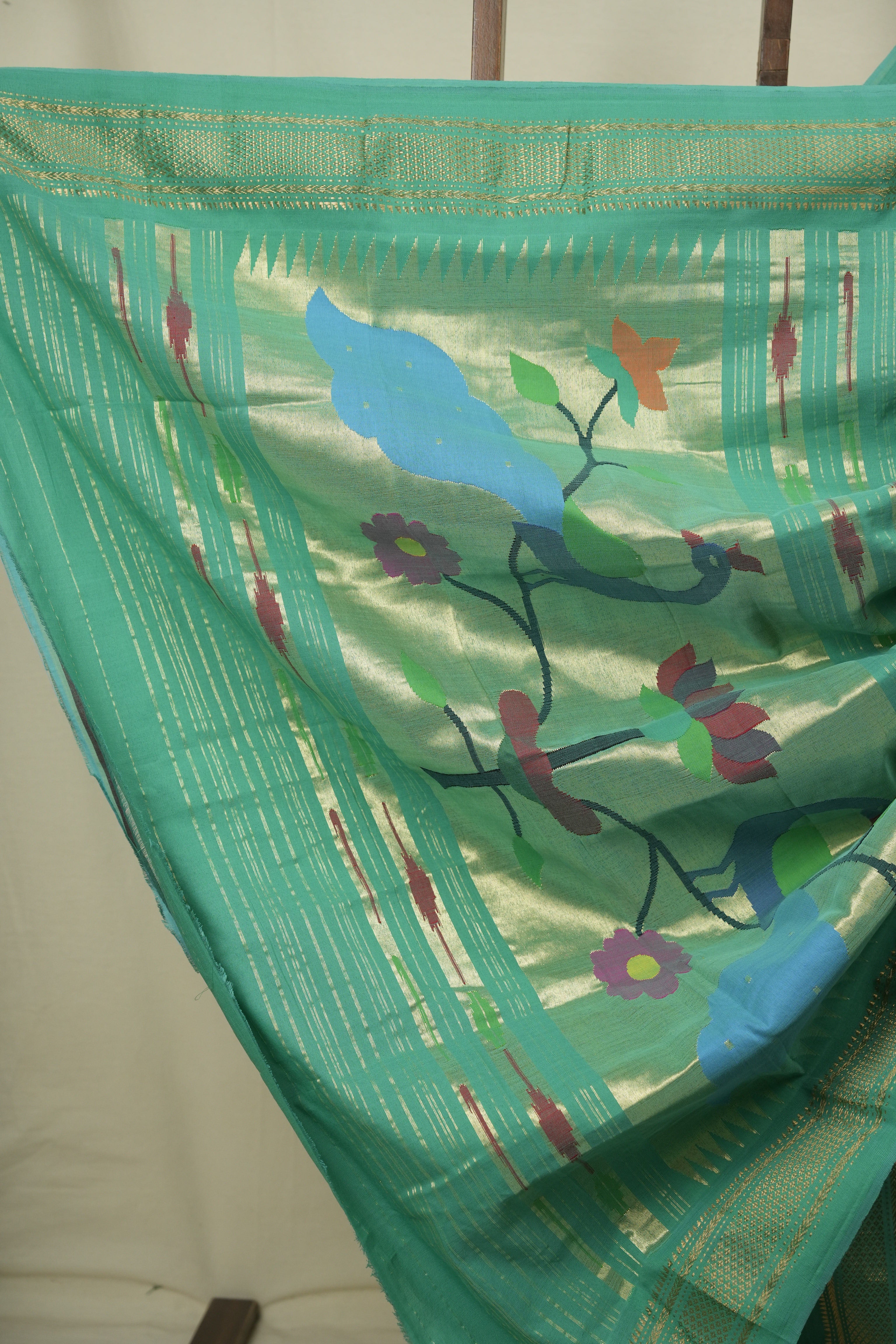 Sea Green Cotton Paithani Saree - SRSGCPS823