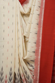 White Pochampalli Cotton Ikat Saree - SRWPCIS549