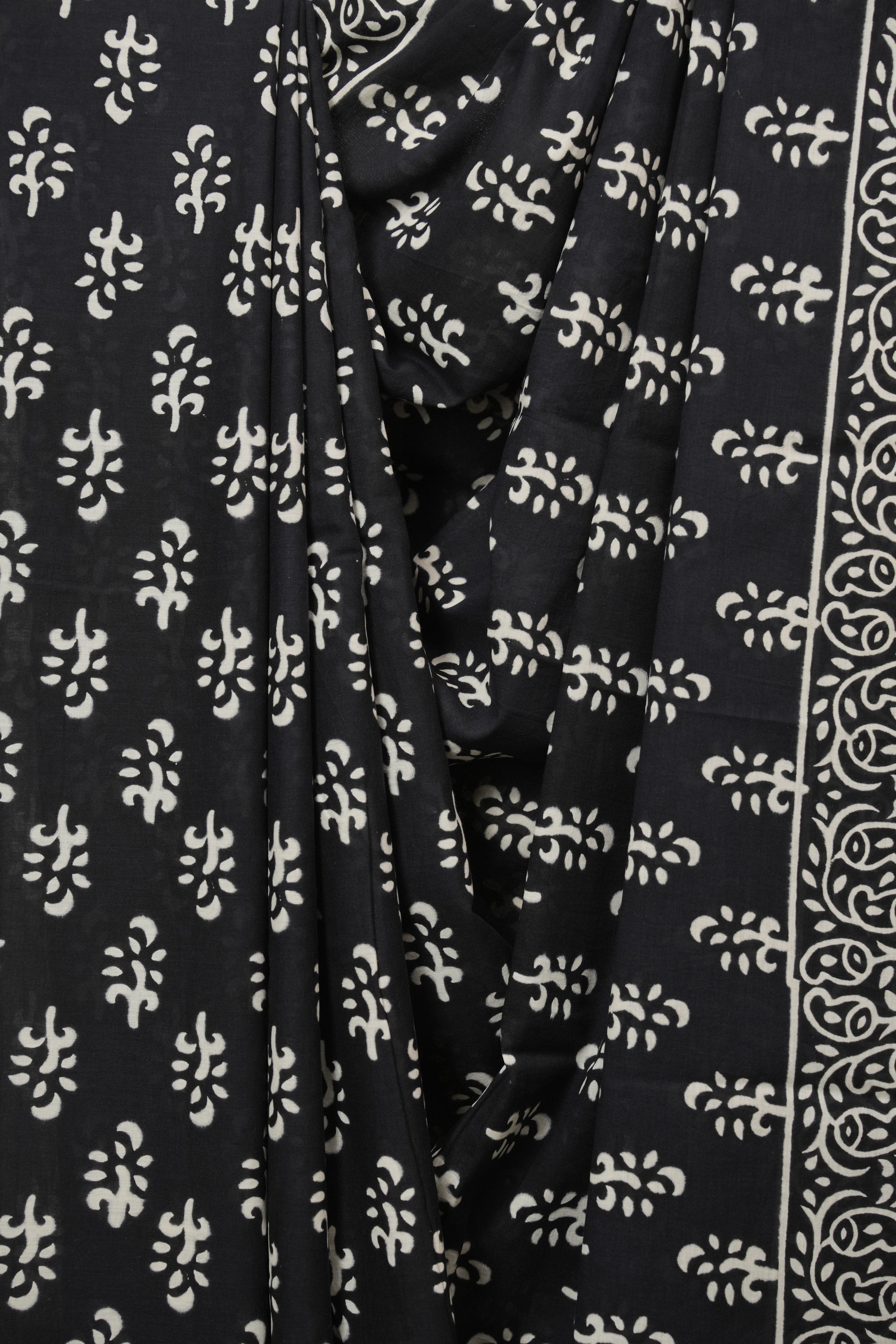Black HBP Cotton Saree - SRBCS3391