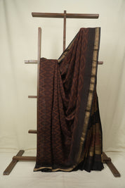 Dark Brown HBP Cotton Silk Saree With Maheshwari Border - SRDBCSS1798