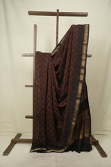 Dark Brown HBP Cotton Silk Saree With Maheshwari Border - SRDBCSS1798