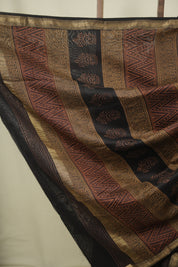 Dark Brown HBP Cotton Silk Saree With Maheshwari Border - SRDBCSS1798