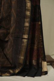 Brown HBP Cotton Silk Saree With Maheshwari Border - SRBCSS1809