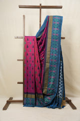 Two Tone Pink Pochampalli Silk Ikat Saree - SRTTPPSIS168