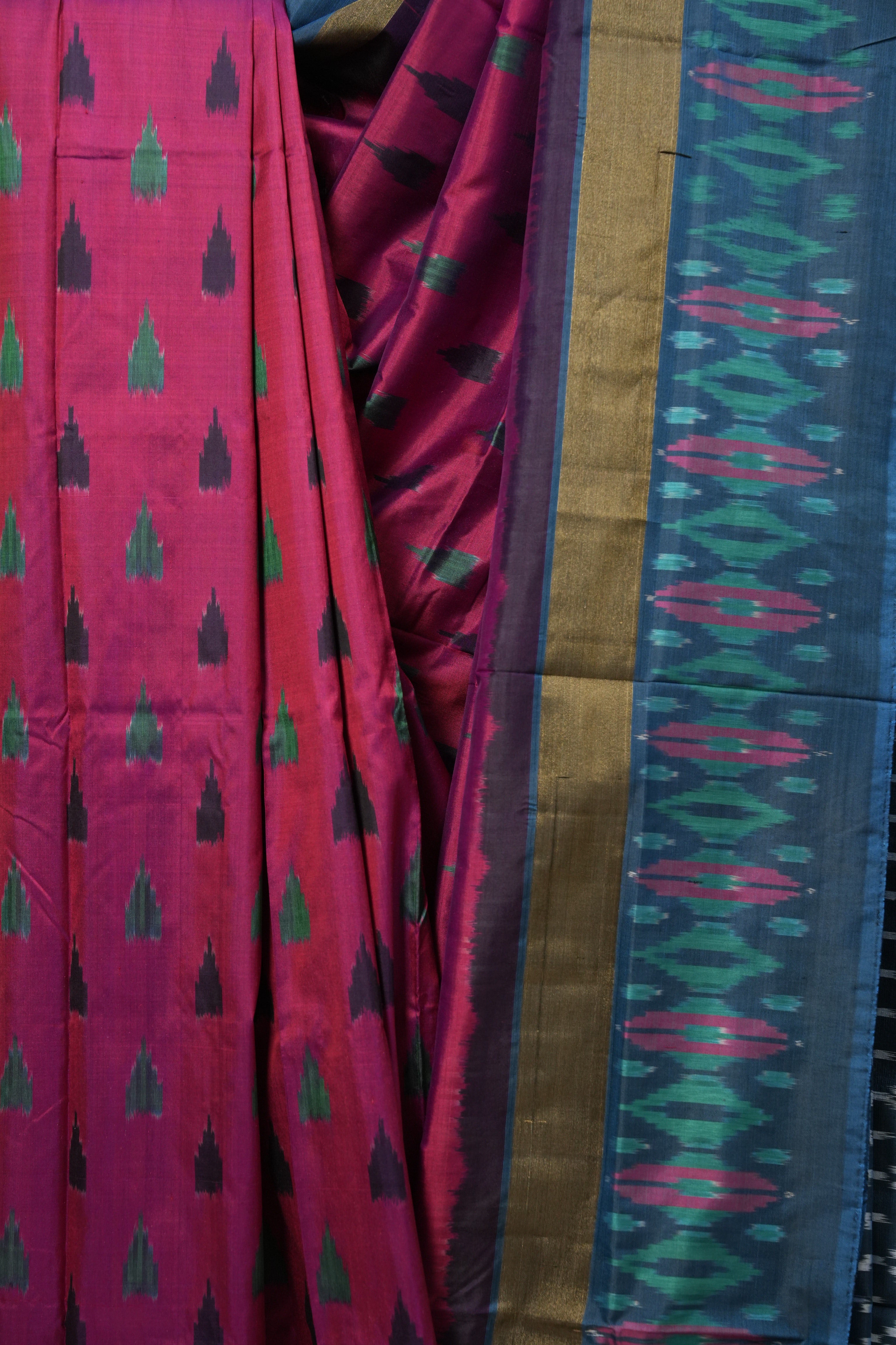 Two Tone Pink Pochampalli Silk Ikat Saree - SRTTPPSIS169