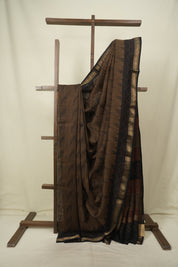 Brown HBP Cotton Silk Saree With Maheshwari Border - SRBCSS1797