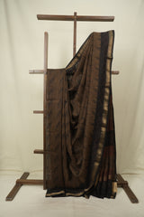 Brown HBP Cotton Silk Saree With Maheshwari Border - SRBCSS1797