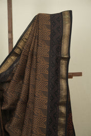 Brown HBP Cotton Silk Saree With Maheshwari Border - SRBCSS1797
