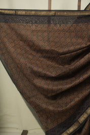 Brown HBP Cotton Silk Saree With Maheshwari Border - SRBCSS1797