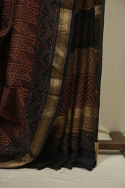 Dark Brown HBP Cotton Silk Saree With Maheshwari Border - SRDBCSS1799
