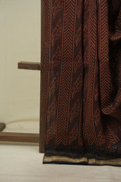 Dark Brown HBP Cotton Silk Saree With Maheshwari Border - SRDBCSS1799
