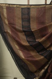 Dark Brown HBP Cotton Silk Saree With Maheshwari Border - SRDBCSS1799