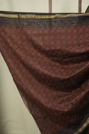 Dark Brown HBP Cotton Silk Saree With Maheshwari Border - SRDBCSS1799