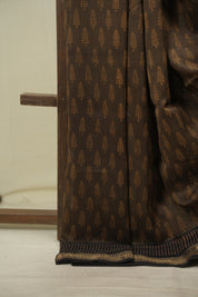 Brown HBP Cotton Silk Saree With Maheshwari Border - SRBCSS1800