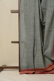 Grey Plain Cotton Patteda Anchu Saree - SRGPAS279