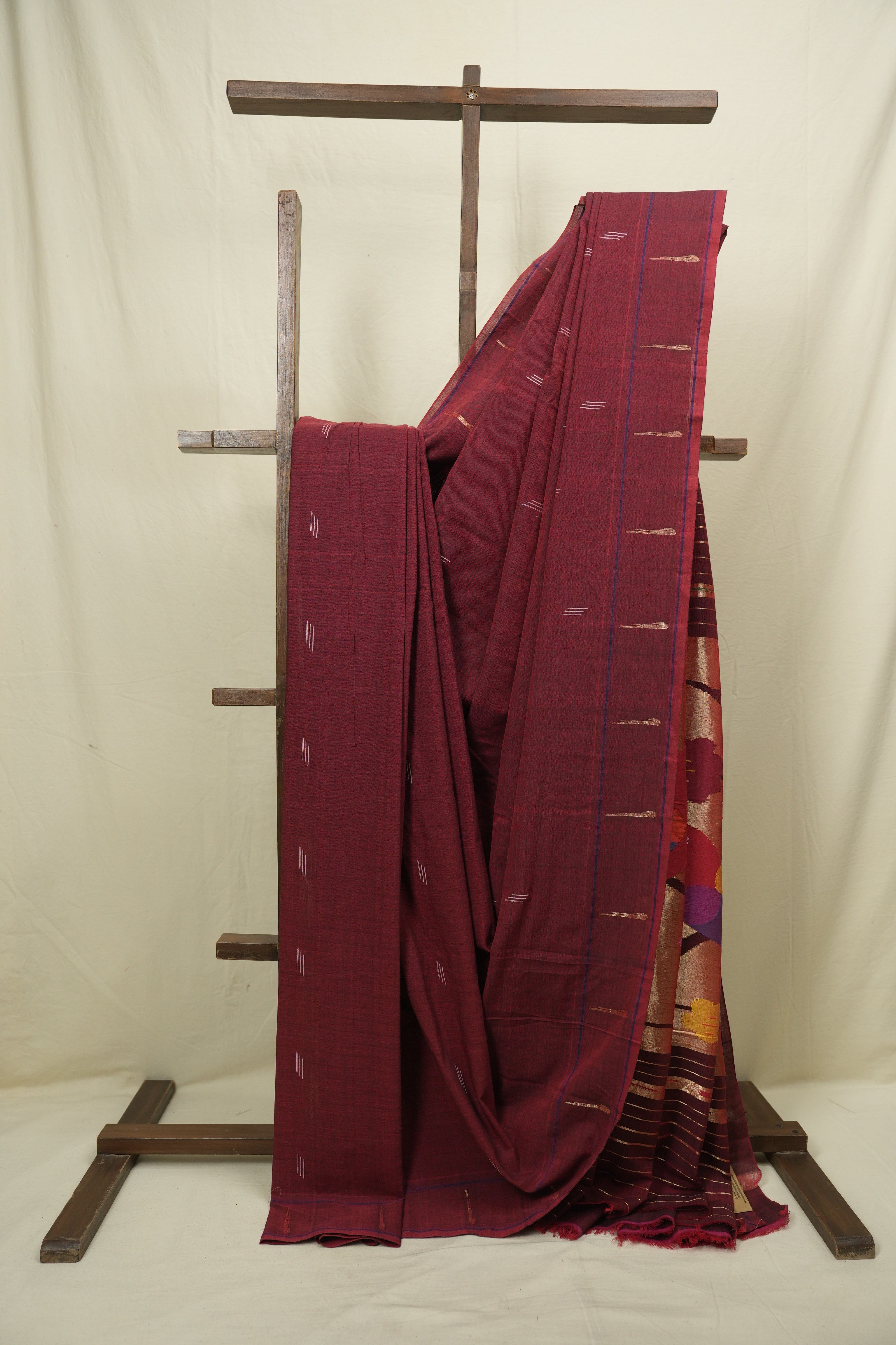 Maroon Cotton Paithani Saree - SRMCPS775