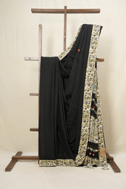 Black Cotton Patchwork Saree-SRBCPS240