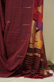 Maroon Cotton Paithani Saree - SRMCPS775