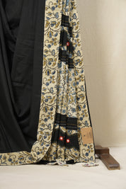 Black Cotton Patchwork Saree-SRBCPS240