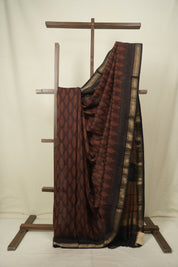Brown HBP Cotton Silk Saree With Maheshwari Border - SRBCSS1796