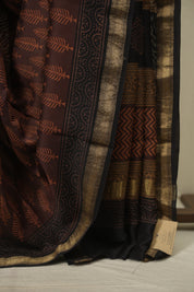 Brown HBP Cotton Silk Saree With Maheshwari Border - SRBCSS1796