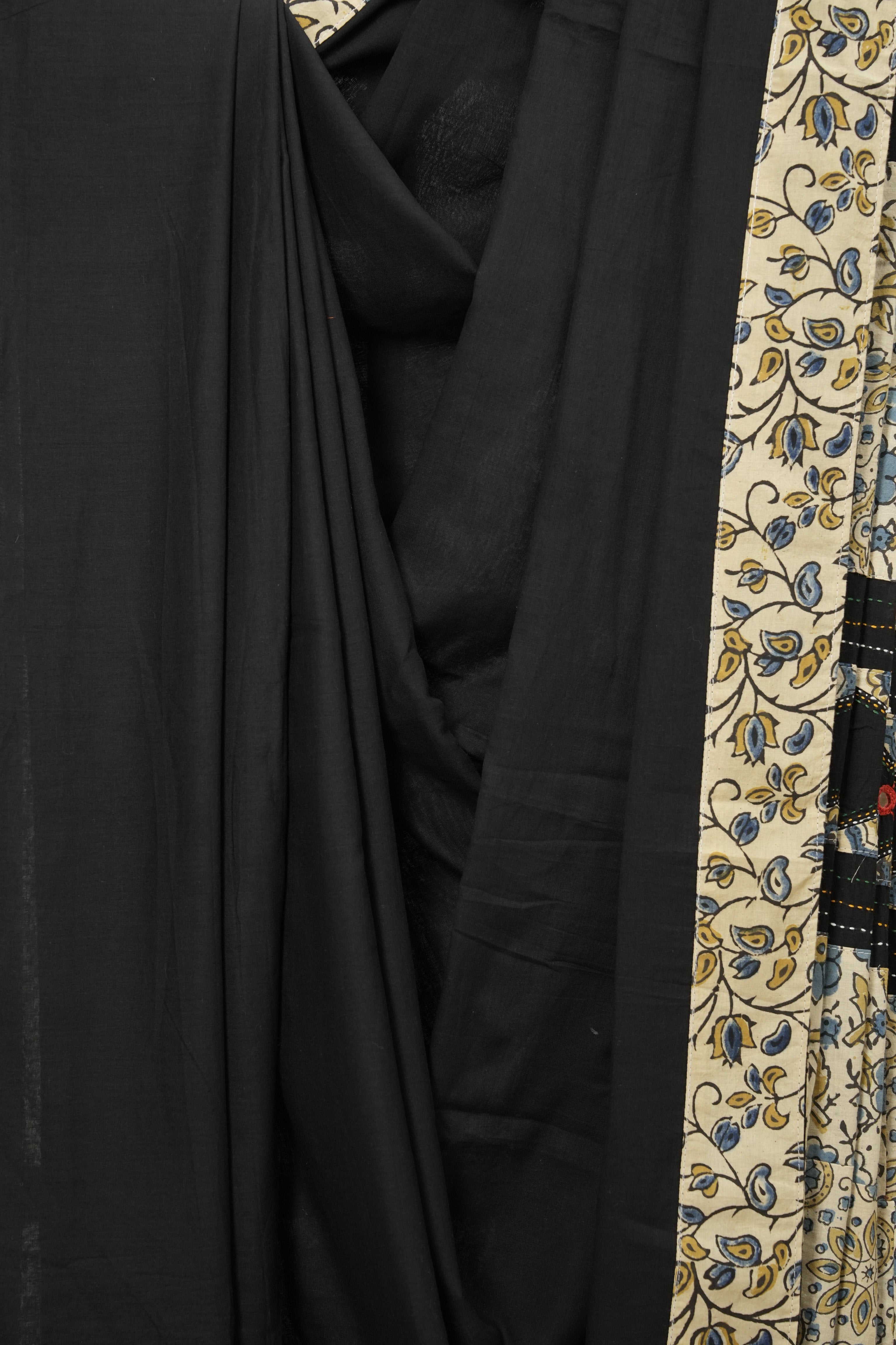 Black Cotton Patchwork Saree-SRBCPS240