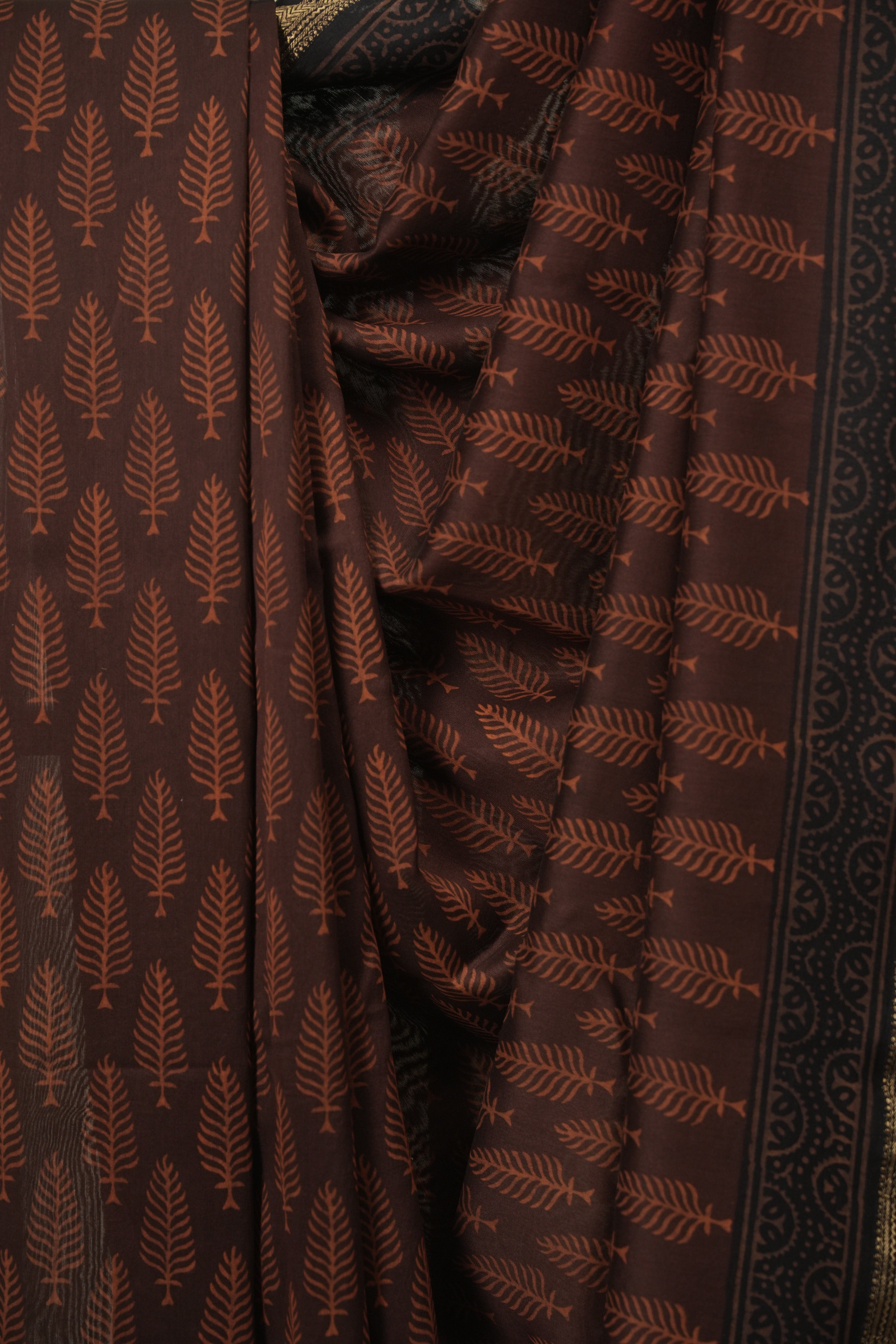 Brown HBP Cotton Silk Saree With Maheshwari Border - SRBCSS1796