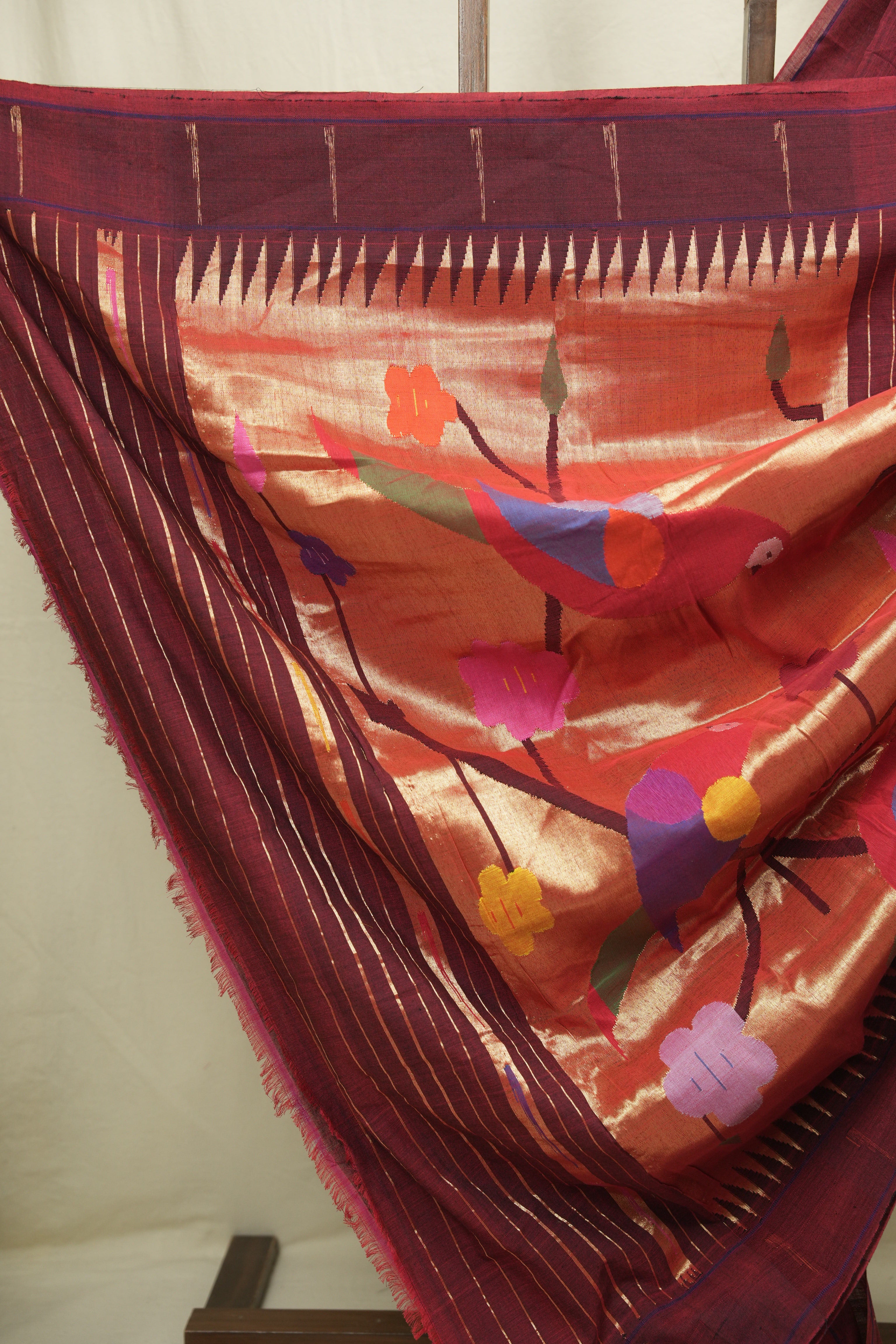 Maroon Cotton Paithani Saree - SRMCPS775