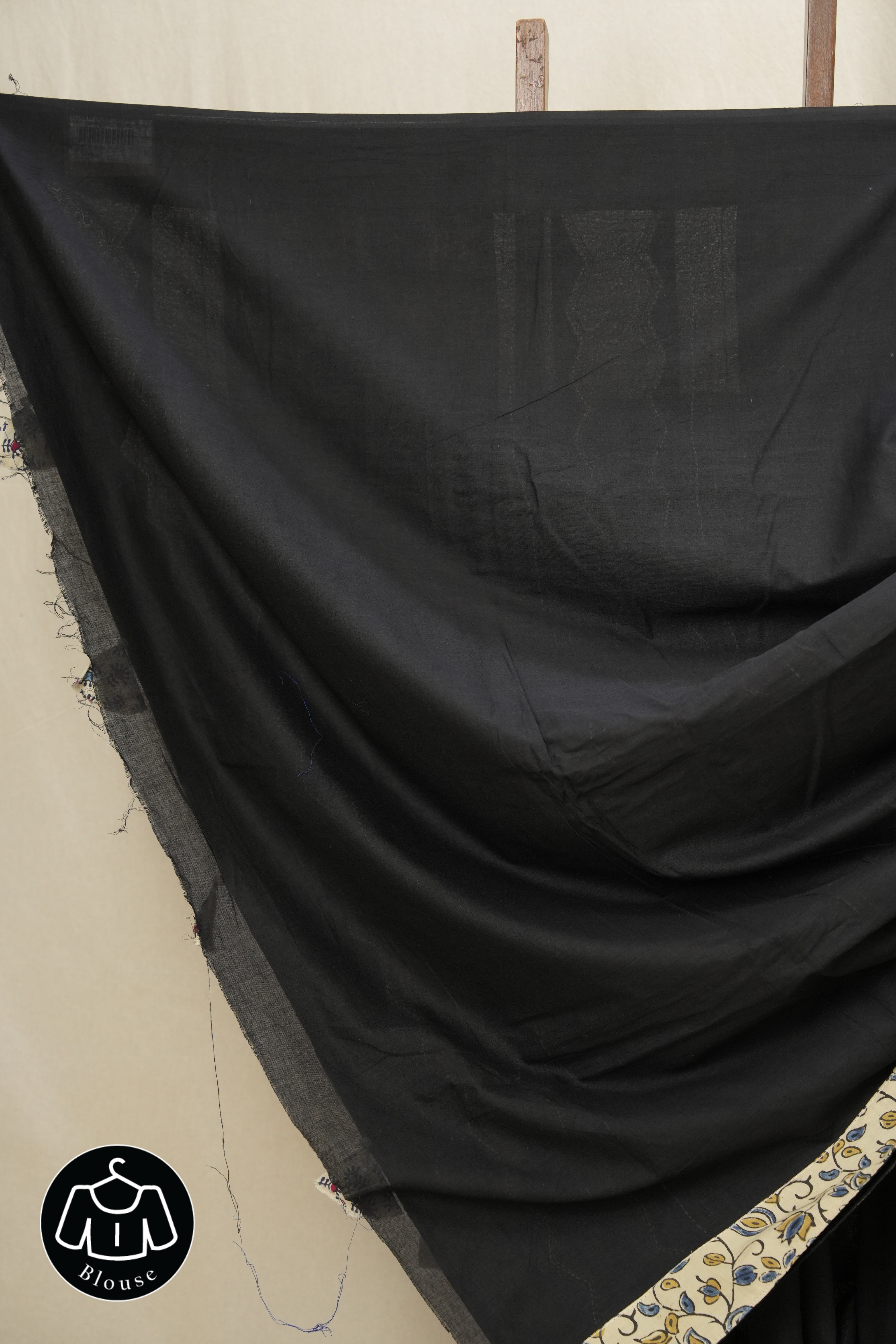 Black Cotton Patchwork Saree-SRBCPS240