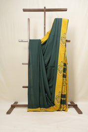 Dark Green Cotton Patchwork Saree-SRDGCPS227