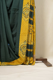 Dark Green Cotton Patchwork Saree-SRDGCPS227