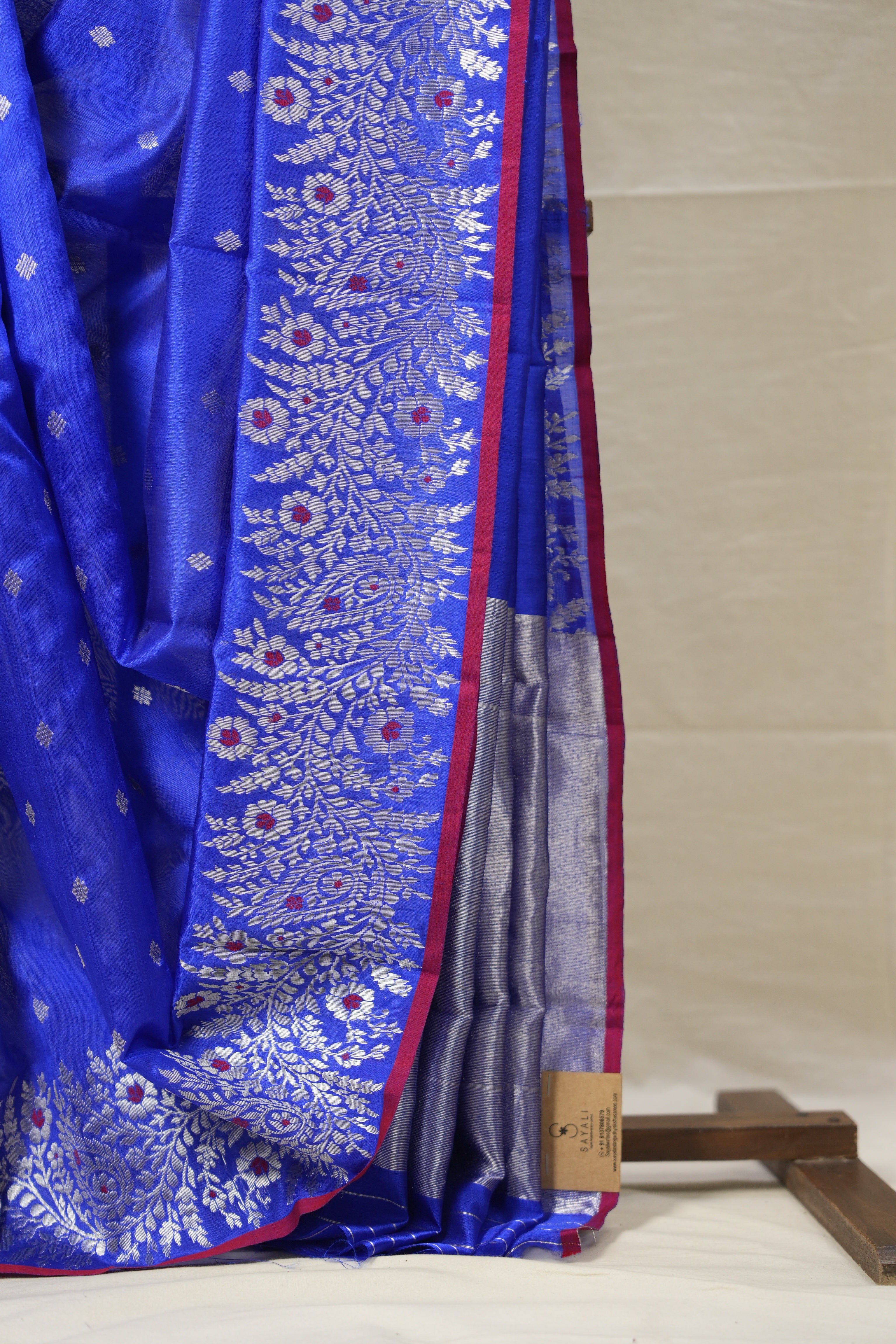 Blue Handborder Chandri Silk Saree -SRNHCSS441