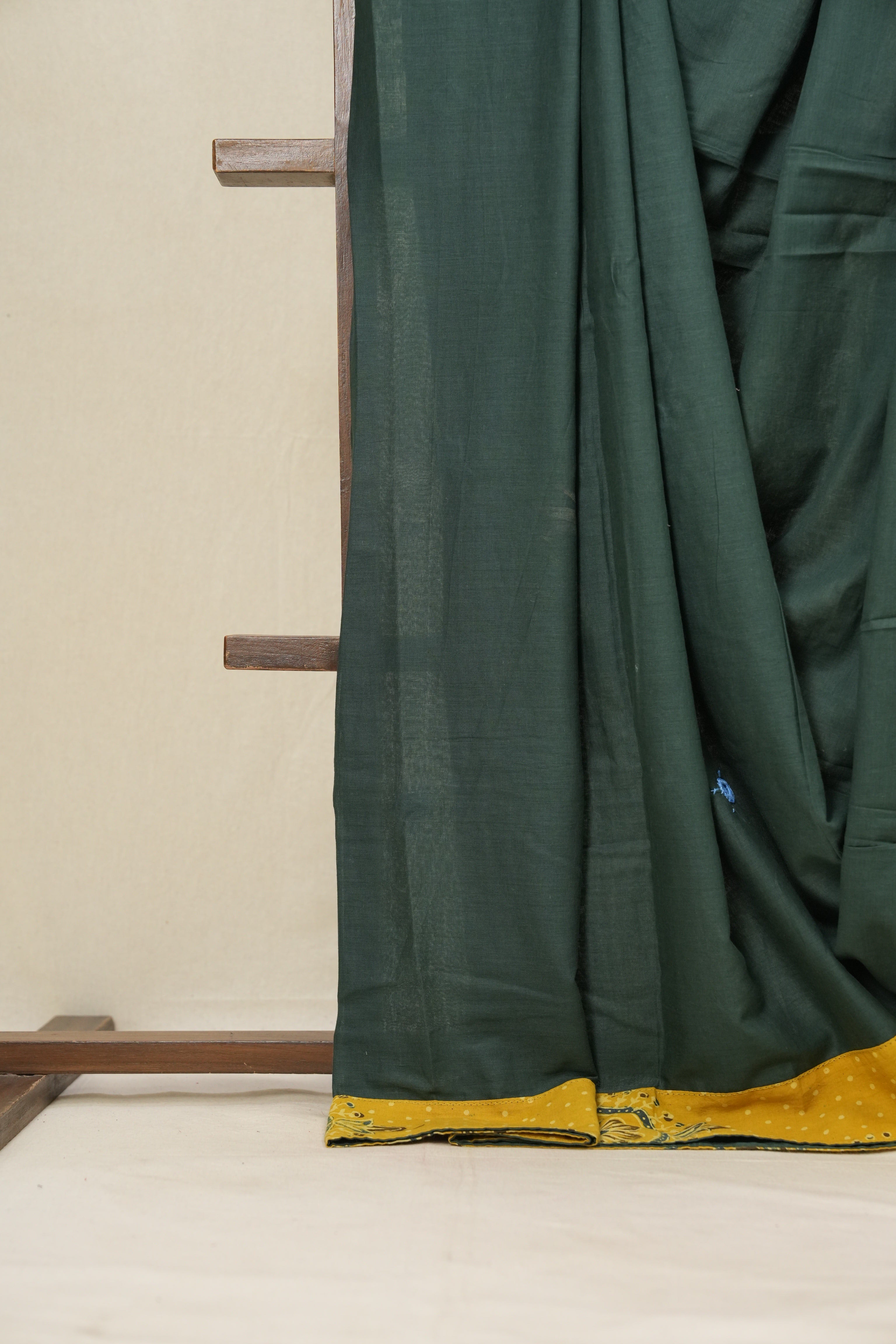 Dark Green Cotton Patchwork Saree-SRDGCPS227