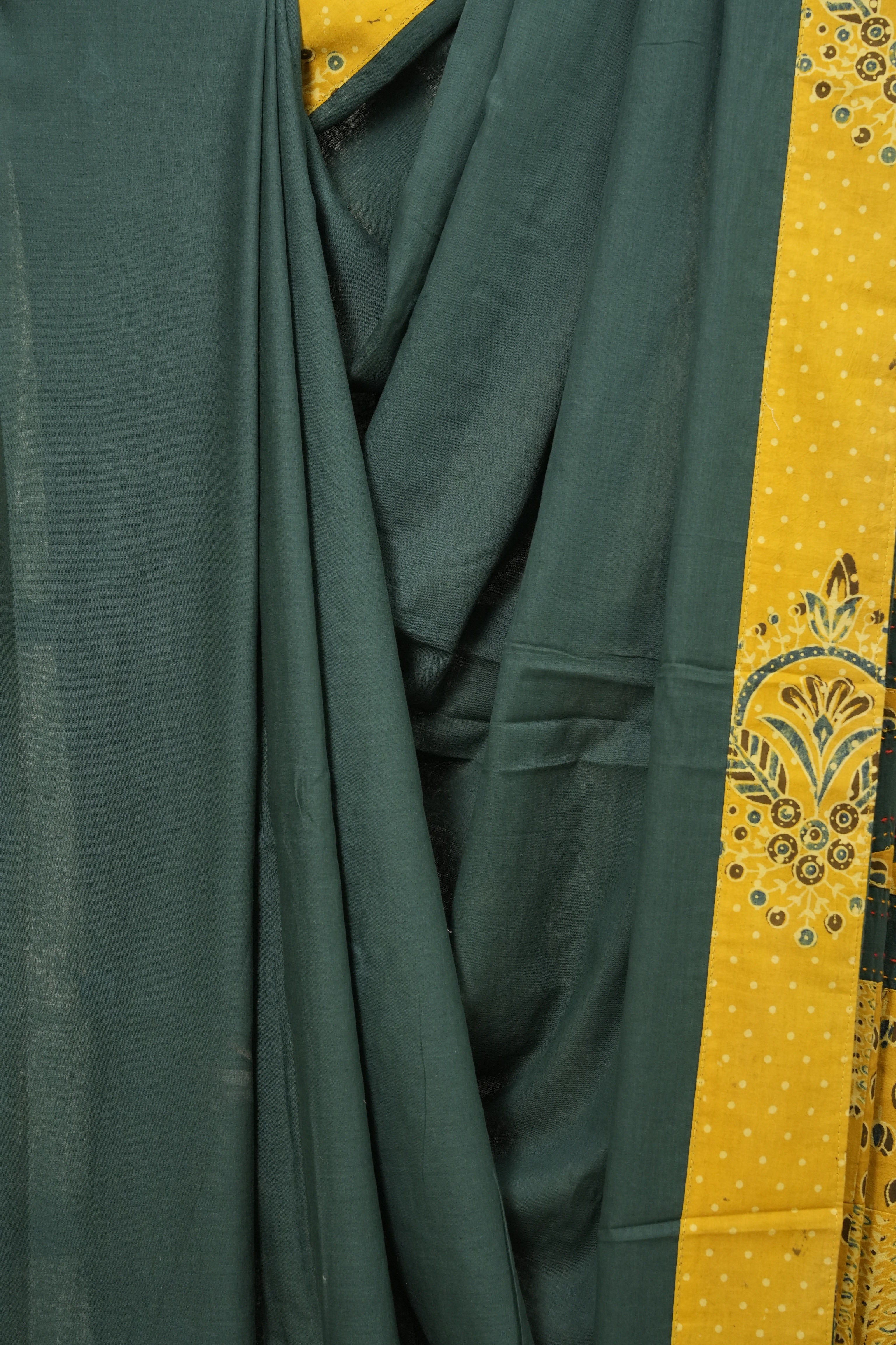 Dark Green Cotton Patchwork Saree-SRDGCPS227