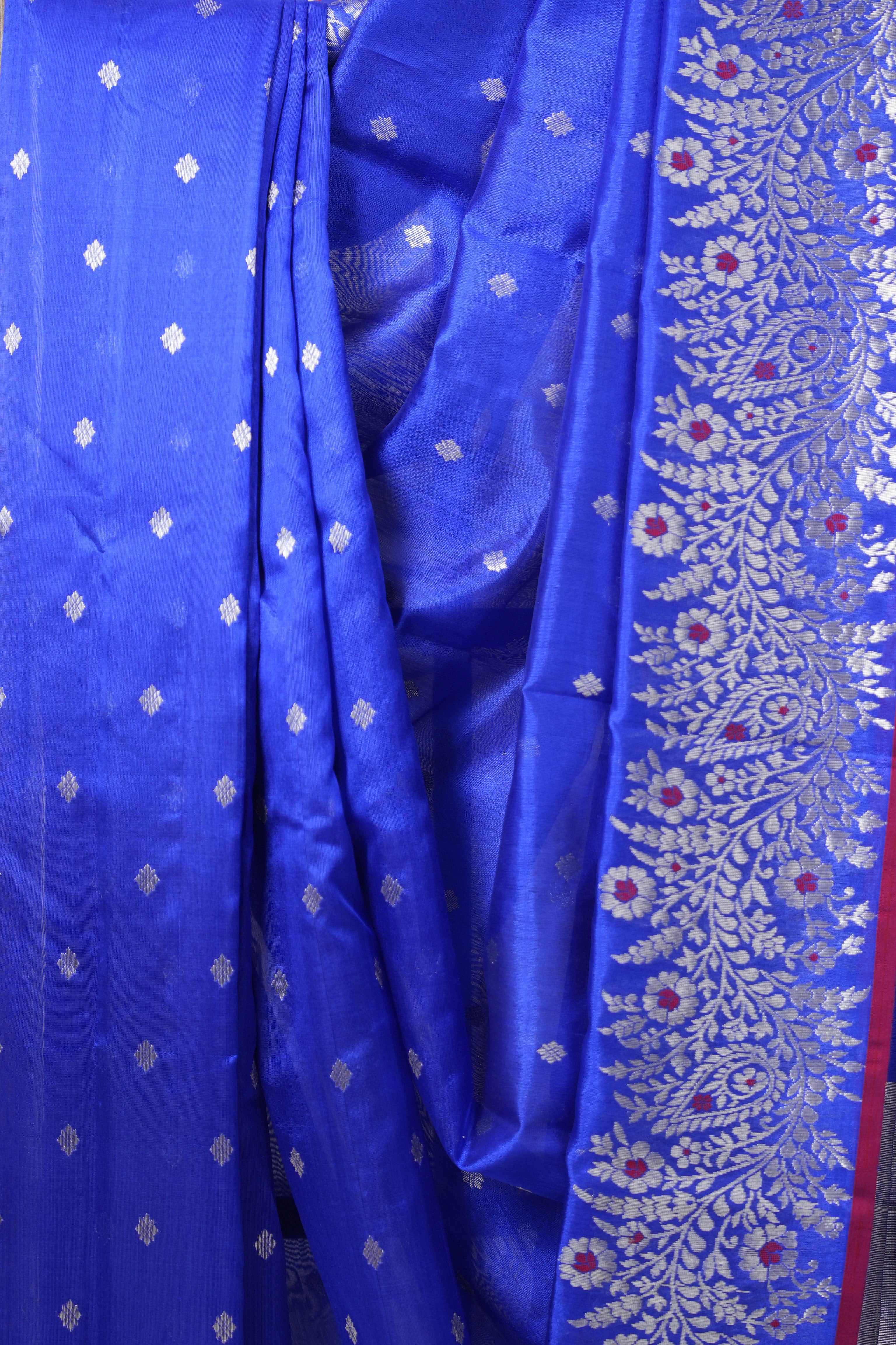 Blue Handborder Chandri Silk Saree -SRNHCSS441