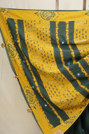 Dark Green Cotton Patchwork Saree-SRDGCPS227