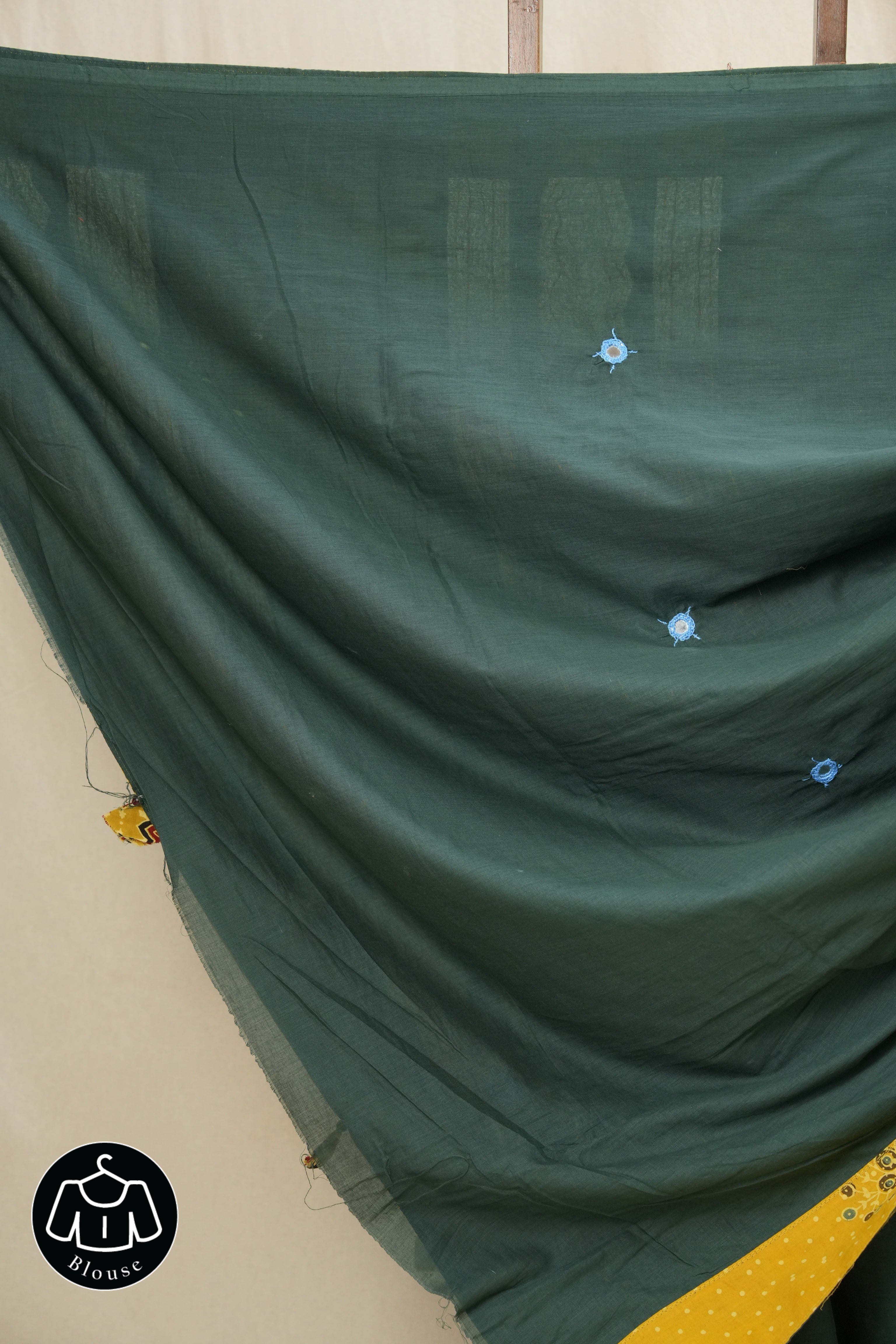 Dark Green Cotton Patchwork Saree-SRDGCPS227