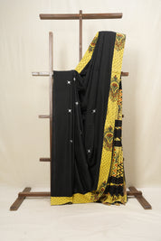 Black Cotton Patchwork Saree-SRBCPS215