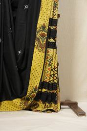 Black Cotton Patchwork Saree-SRBCPS215